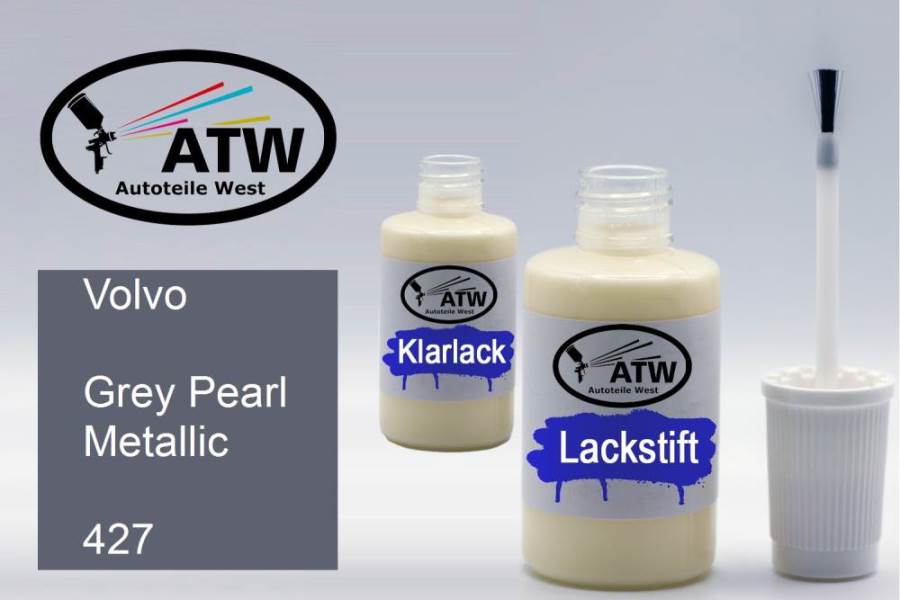 Volvo, Grey Pearl Metallic, 427: 20ml Lackstift + 20ml Klarlack - Set, von ATW Autoteile West.